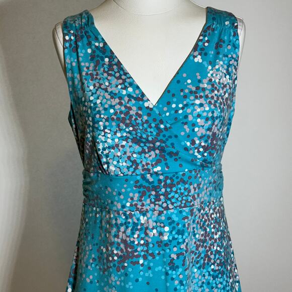 Eddie Bauer Blue Polka Dot Sleeveless Faux Wrap Sun Dress Womens Size Medium M - Picture 2 of 12